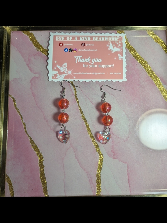 Handmade Jewelry - Beaded Heart Drop Earrings